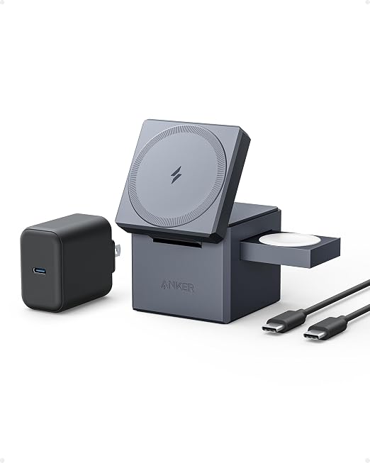 Anker Cubo 3 en 1 con MagSafe, Cargador Inalámbrico 15W