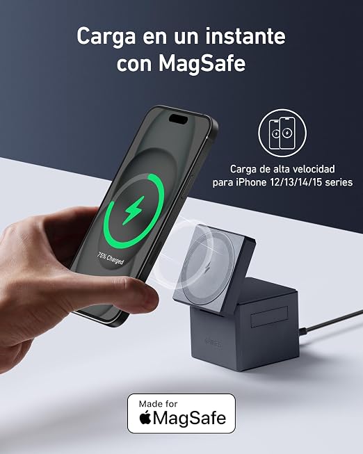 Anker Cubo 3 en 1 con MagSafe, Cargador Inalámbrico 15W