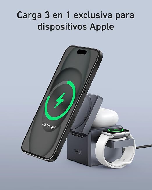 Anker Cubo 3 en 1 con MagSafe, Cargador Inalámbrico 15W